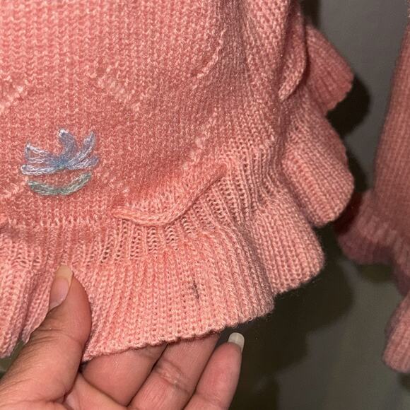 VTG Berries Sweater Women's Large Pink Floral Embroidered Acrylic Peplum Hem - Picture 6 of 10